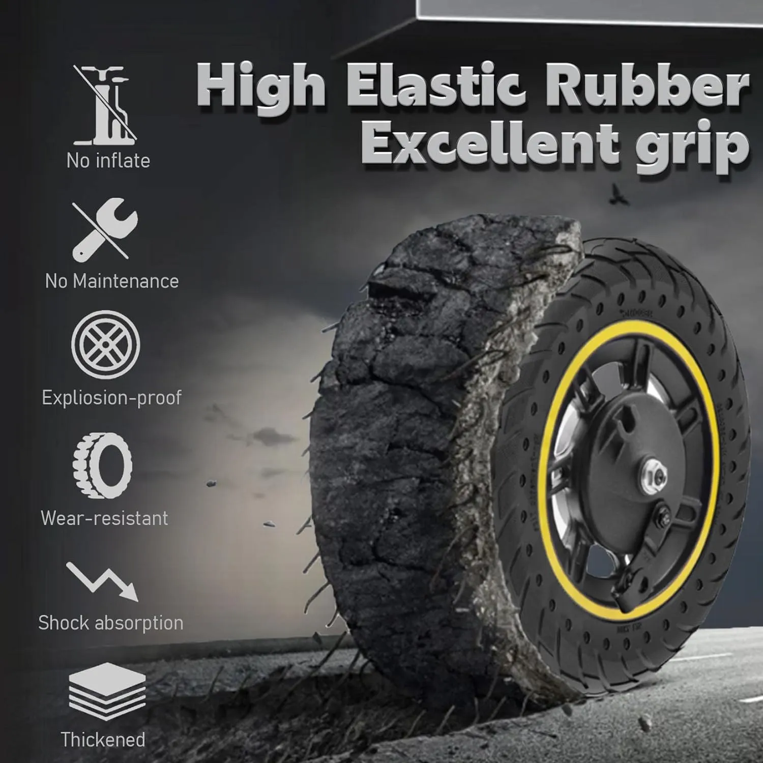 10 inch Solid Rubber Tire, 10X2.5, 60/70-6.5 Tubeless Tyre for Ninebot Max G30 G30P G30LP Electric Scooter Front/Rear Tire, Puncture-Proof Design Explosion-Proof Wheel Replacement Black 1pc