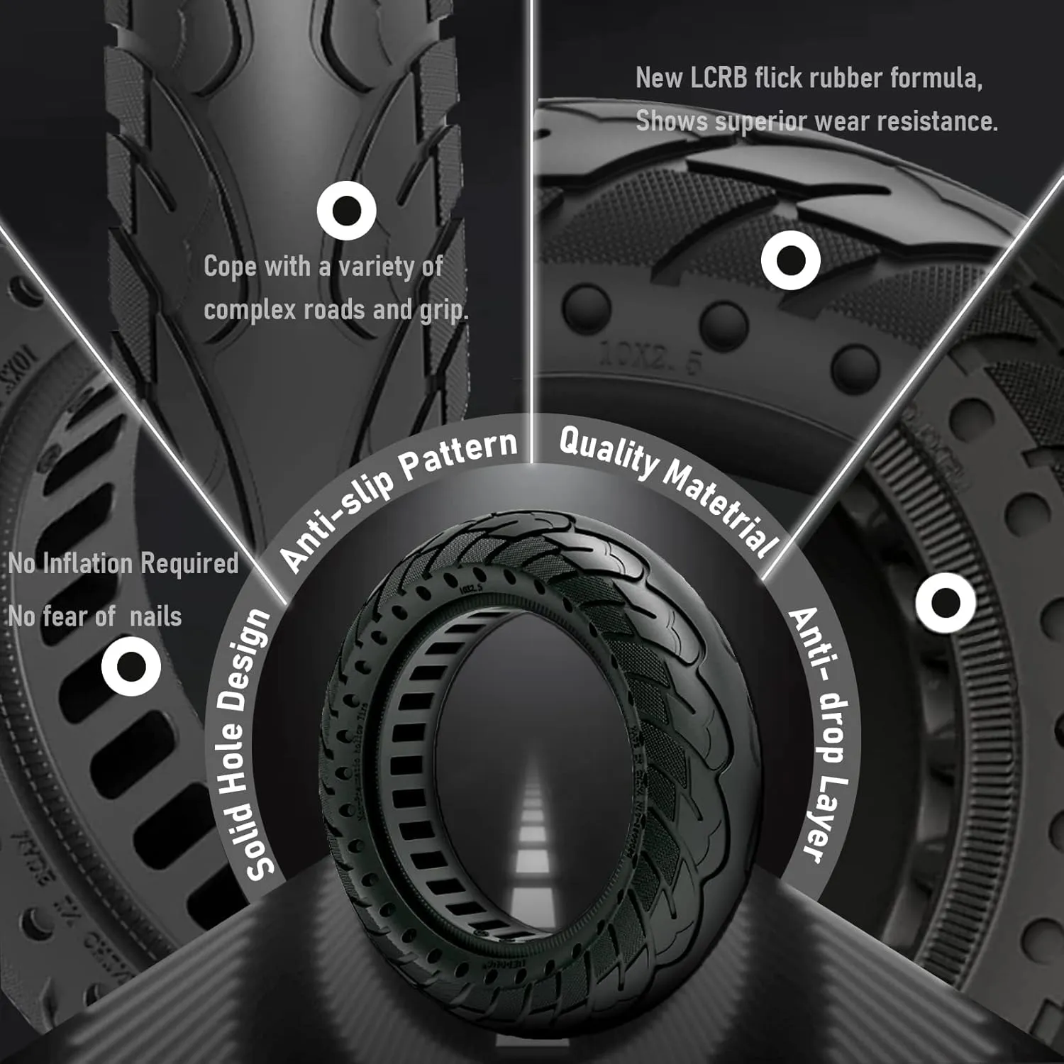 10 inch Solid Rubber Tire, 10X2.5, 60/70-6.5 Tubeless Tyre for Ninebot Max G30 G30P G30LP Electric Scooter Front/Rear Tire, Puncture-Proof Design Explosion-Proof Wheel Replacement Black 1pc