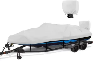 1200D Waterproof Boat Cover - Fits 14' to 16' ft Bass, V-Hull & Tri-Hull Boats - Heavy Duty Canvas Gray
