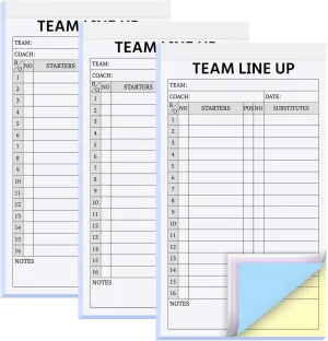 180 Sets Baseball/Softball Lineup Cards, 4 Part Carbonless, 16 Player Roster Line up Sheets for Coaches, Team, Sports (3 Pads, 4.5 x 8 Inch