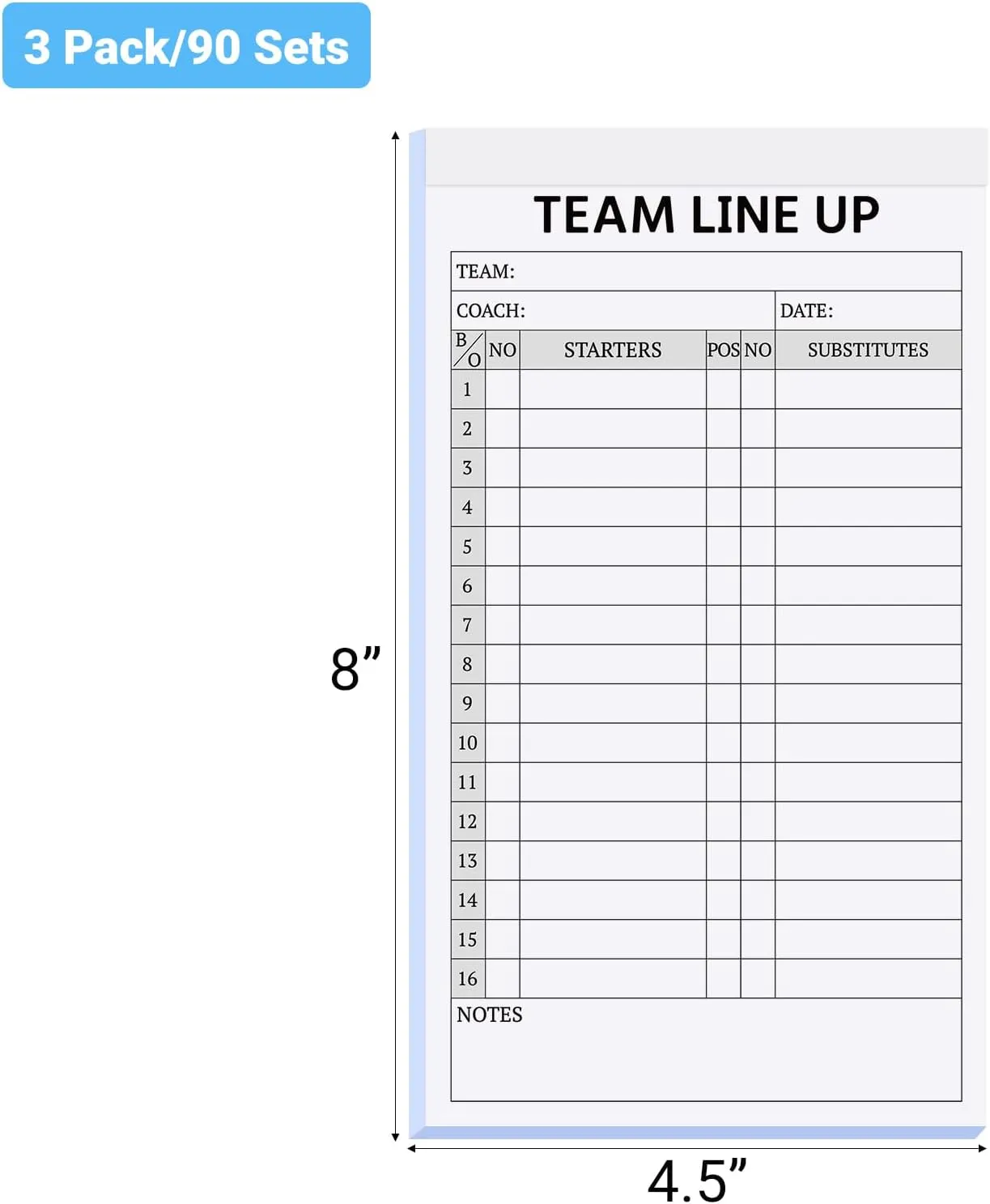 180 Sets Baseball/Softball Lineup Cards, 4 Part Carbonless, 16 Player Roster Line up Sheets for Coaches, Team, Sports (3 Pads, 4.5 x 8 Inch