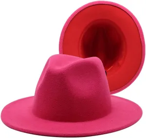 36 Color Double Woolen Felt Hat, European and American Fashion Double-Sided Color Matching Hat, Men and Women Flat Brim Jazz Hat Luopan Caps & Hats(Rose red red,Large)