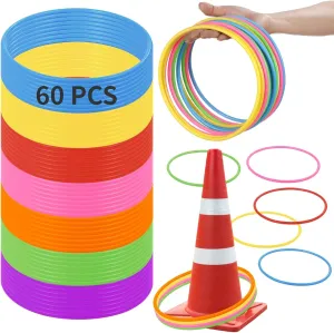 60PCS Large Plastic Rings Toss, 7'' Plastic Rings for Ring Toss, Assorted Color Toss Rings Carnival Ring, Outdoor Throwing Ring Toy, Speed and Agility Practice Game, Garden Backyard Lawn Party Games