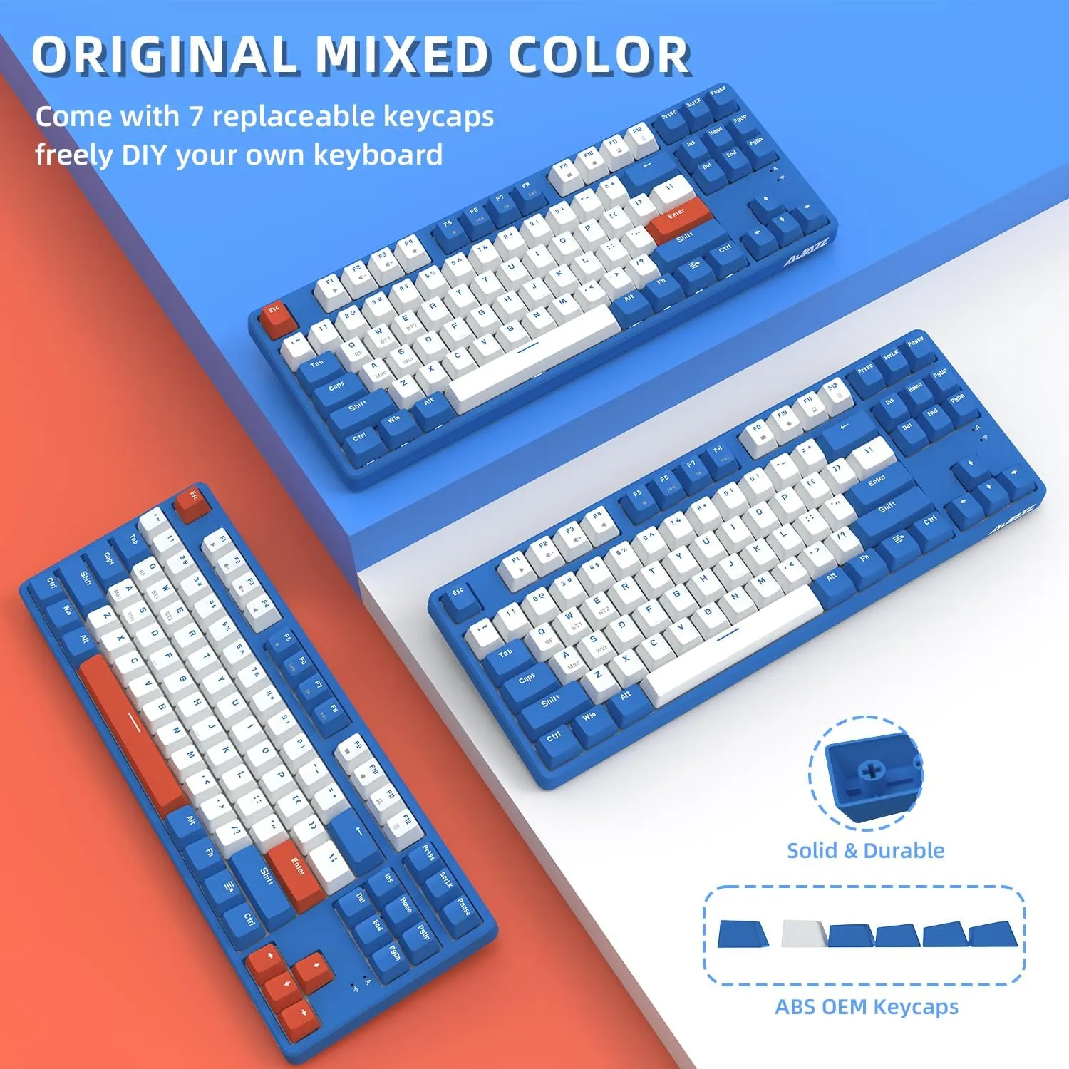 A.JAZZ Wireless Mechanical Keyboard, 87 Keys TKL Hot Swappable Bluetooth Gaming Keyboard, Dual Mode BT5.0/2.4G with Detachable Frame, USB Hub OEM Keycaps Custom Keyboard for Windows Mac (Blue Switch)