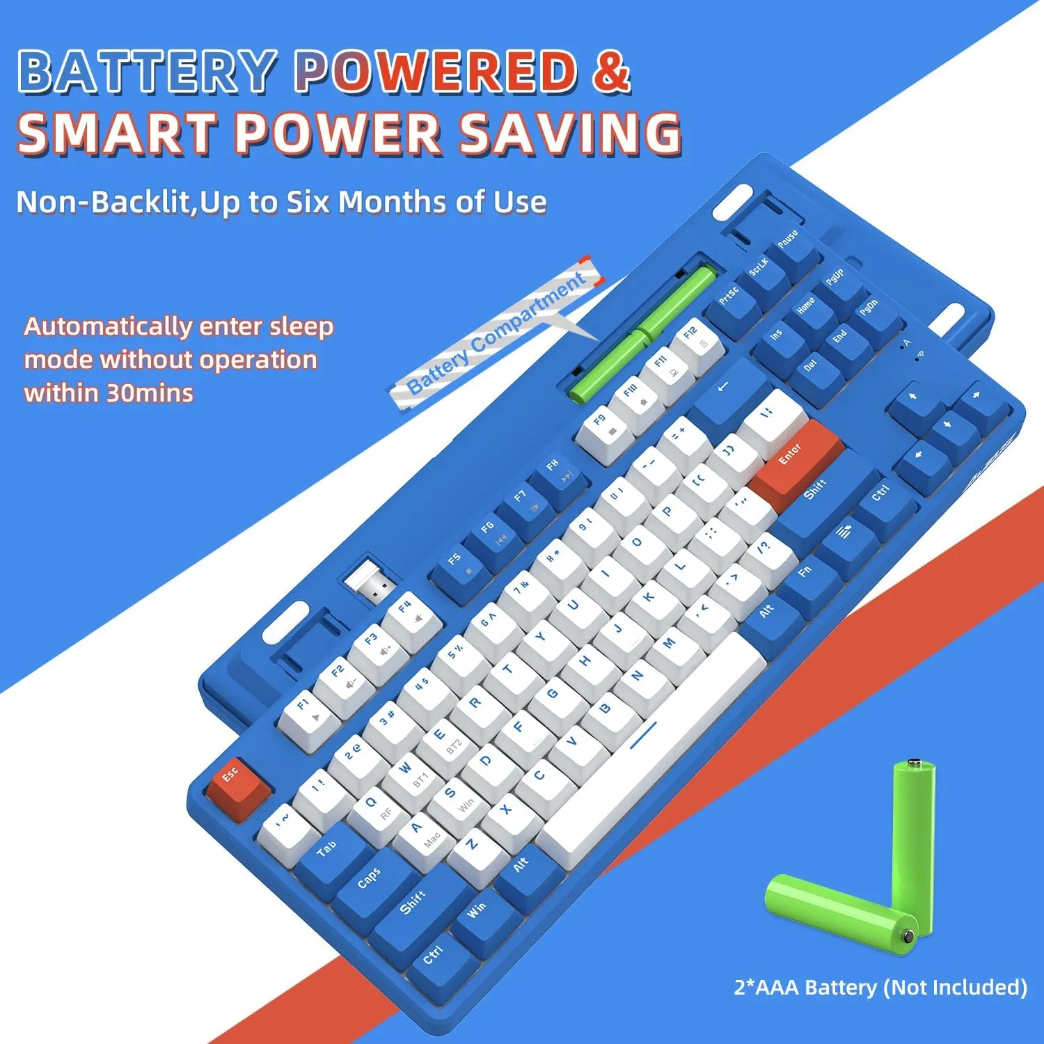A.JAZZ Wireless Mechanical Keyboard, 87 Keys TKL Hot Swappable Bluetooth Gaming Keyboard, Dual Mode BT5.0/2.4G with Detachable Frame, USB Hub OEM Keycaps Custom Keyboard for Windows Mac (Blue Switch)
