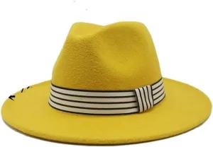 Autumn and Winter Woolen Jazz Top Hat Women's Stripe Retro Flat Brim Straight Brim Hat Men's and Women's Felt Hat Fengyan Cowboy Hats (Color : Rose Red, Size : Large(59-61cm))