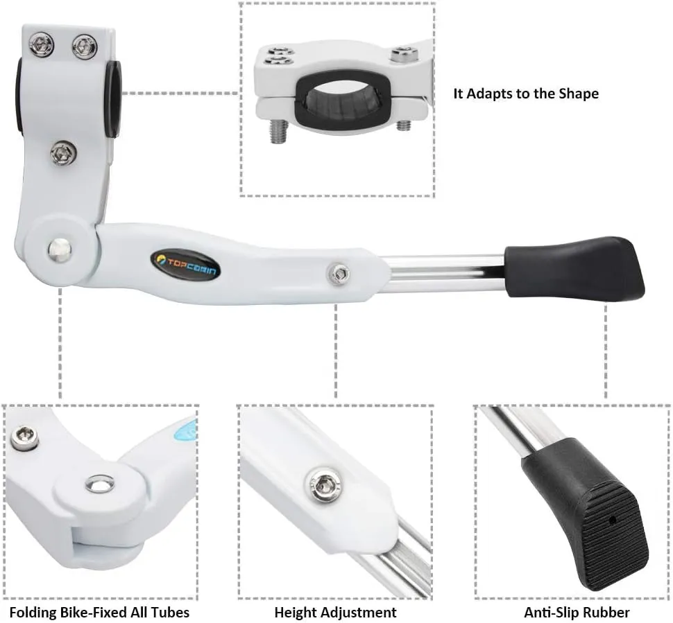 Bicycle Adjustable Aluminium Alloy Bike Bicycle Kickstand Side Kickstand Fit for 22" 24" 26"- White