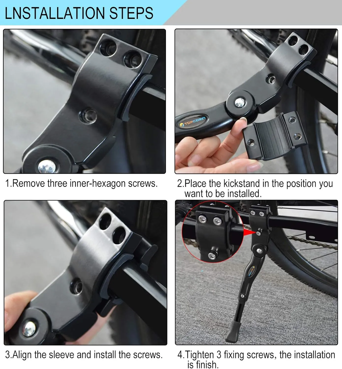 Bicycle Adjustable Aluminium Alloy Bike Bicycle Kickstand Side Kickstand Fit for 22" 24" 26"- White