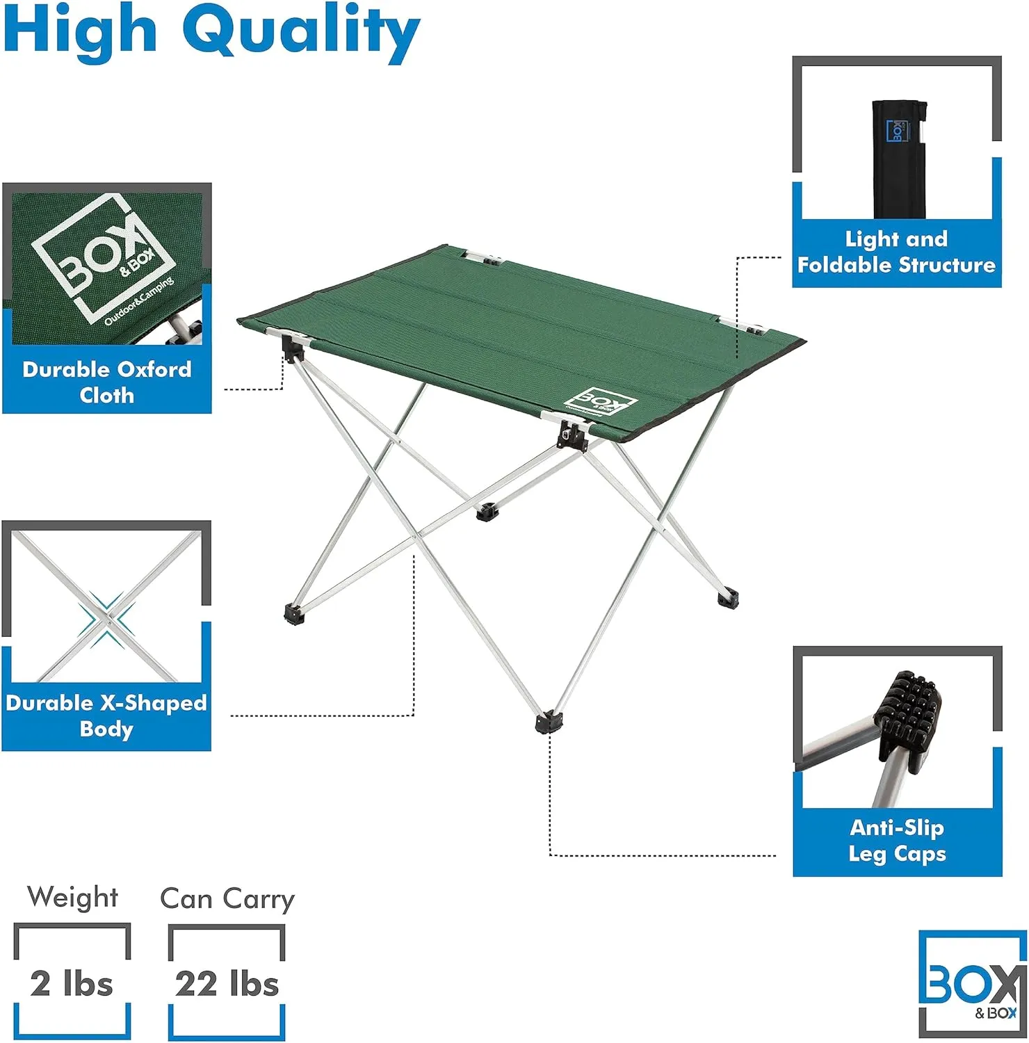 Box & Box Fabric Folding Table with Travel Bag | Portable Folding Camping Table for Outdoor, Beach, Picnic & Kitchen Use (Green, 29 x 21.6 x 19)