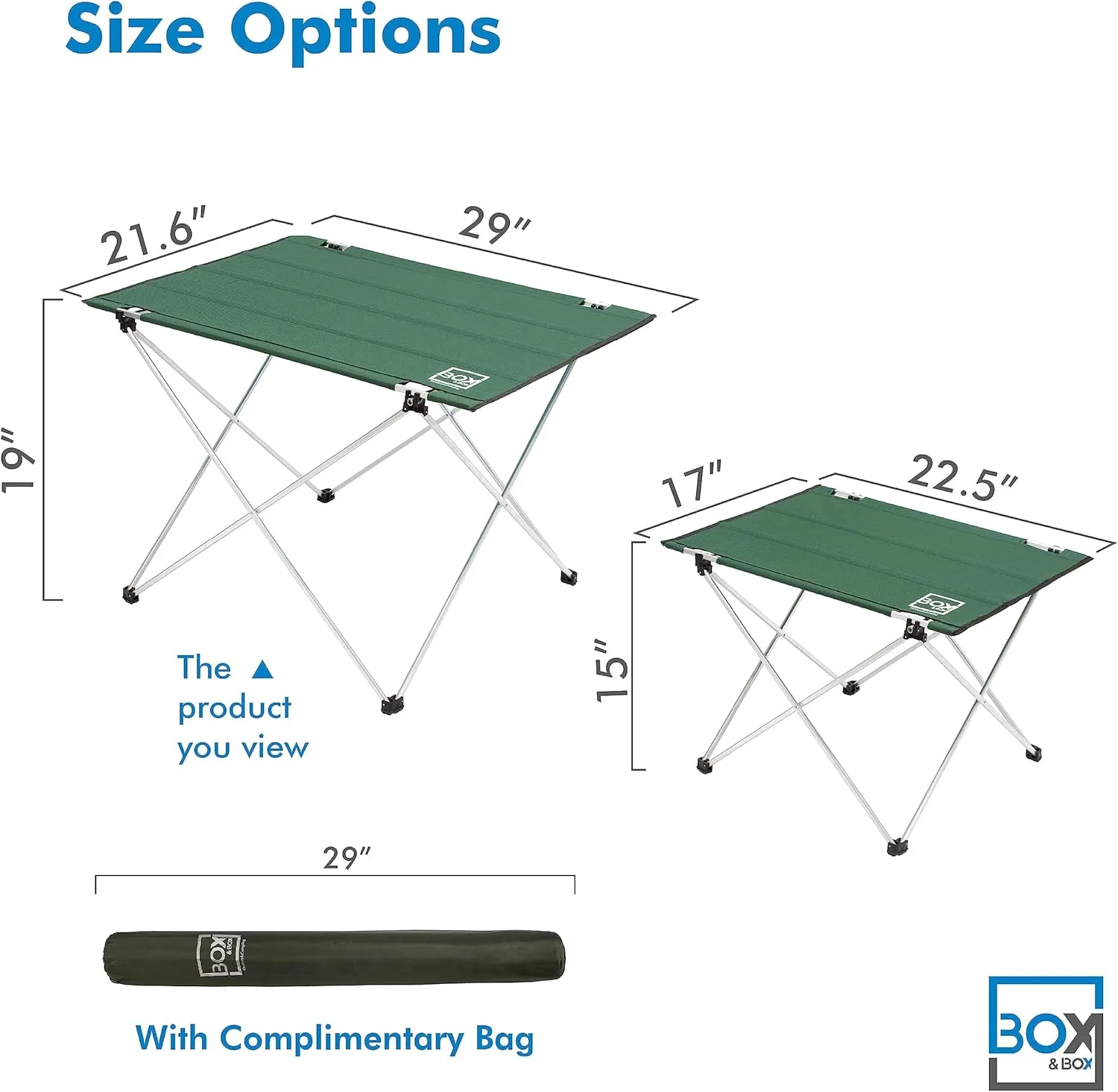 Box & Box Fabric Folding Table with Travel Bag | Portable Folding Camping Table for Outdoor, Beach, Picnic & Kitchen Use (Green, 29 x 21.6 x 19)