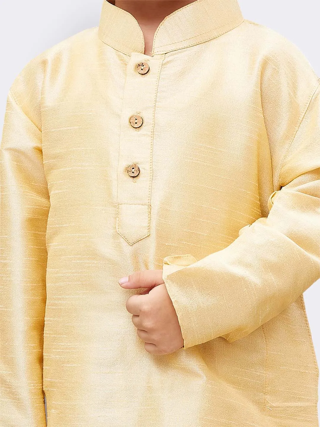 Boy's Gold Silk Blend Kurta, Pyjama & Dupatta Set - JBN Creation