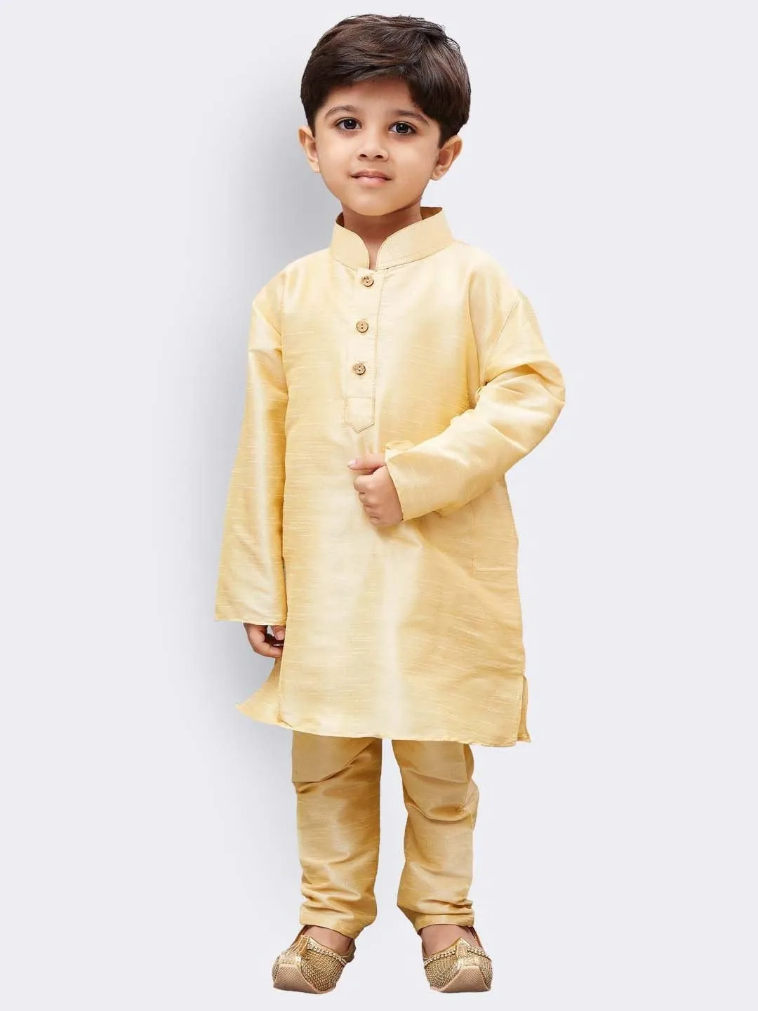 Boy's Gold Silk Blend Kurta, Pyjama & Dupatta Set - JBN Creation