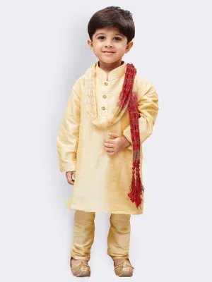 Boy's Gold Silk Blend Kurta, Pyjama & Dupatta Set - JBN Creation