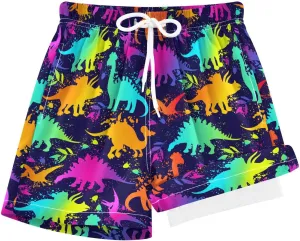 Boys Swim Trunks with Compression Liner Quick Dry Board Shorts with Boxer Brief Bathing Suit 4-14 Years