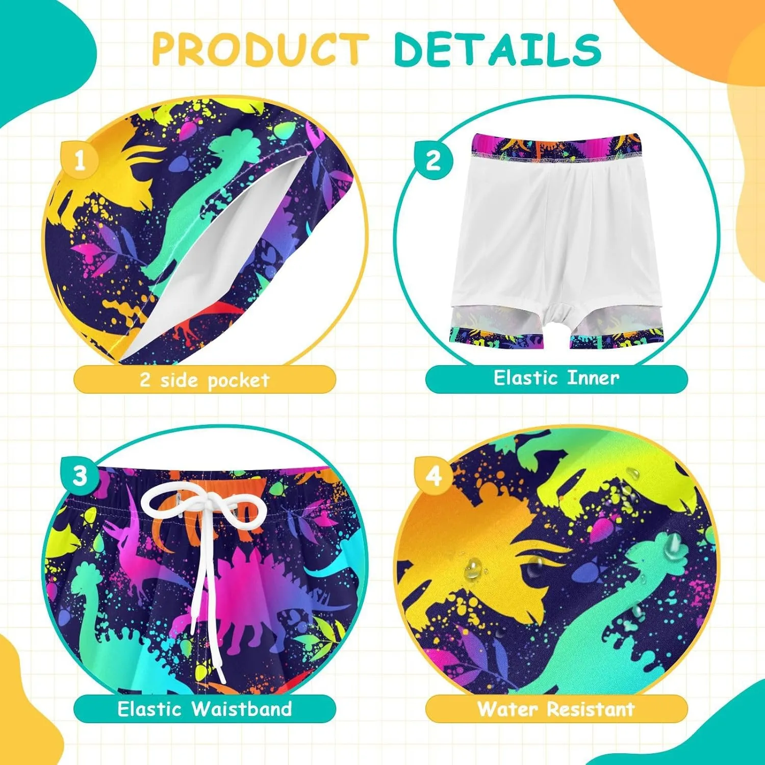 Boys Swim Trunks with Compression Liner Quick Dry Board Shorts with Boxer Brief Bathing Suit 4-14 Years