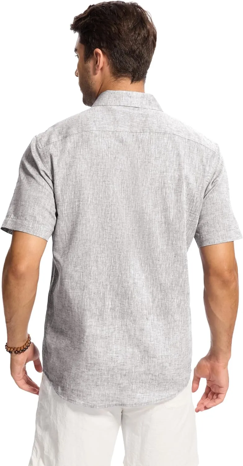 Button Down Linen Shirts for Men Short Sleeve Button Up Summer Shirt Casual Beach Regular Fit Lightweight Breathable