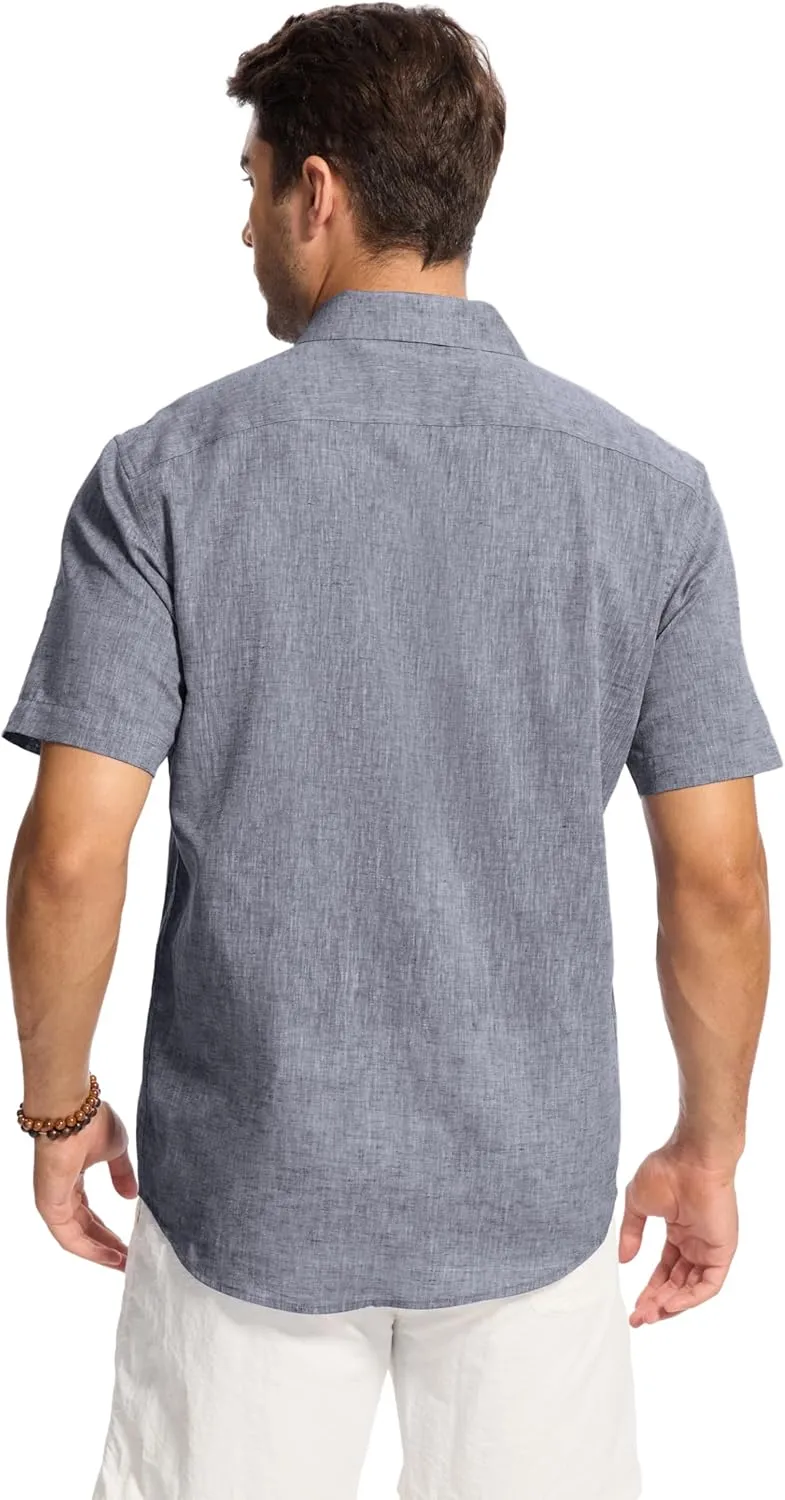 Button Down Linen Shirts for Men Short Sleeve Button Up Summer Shirt Casual Beach Regular Fit Lightweight Breathable