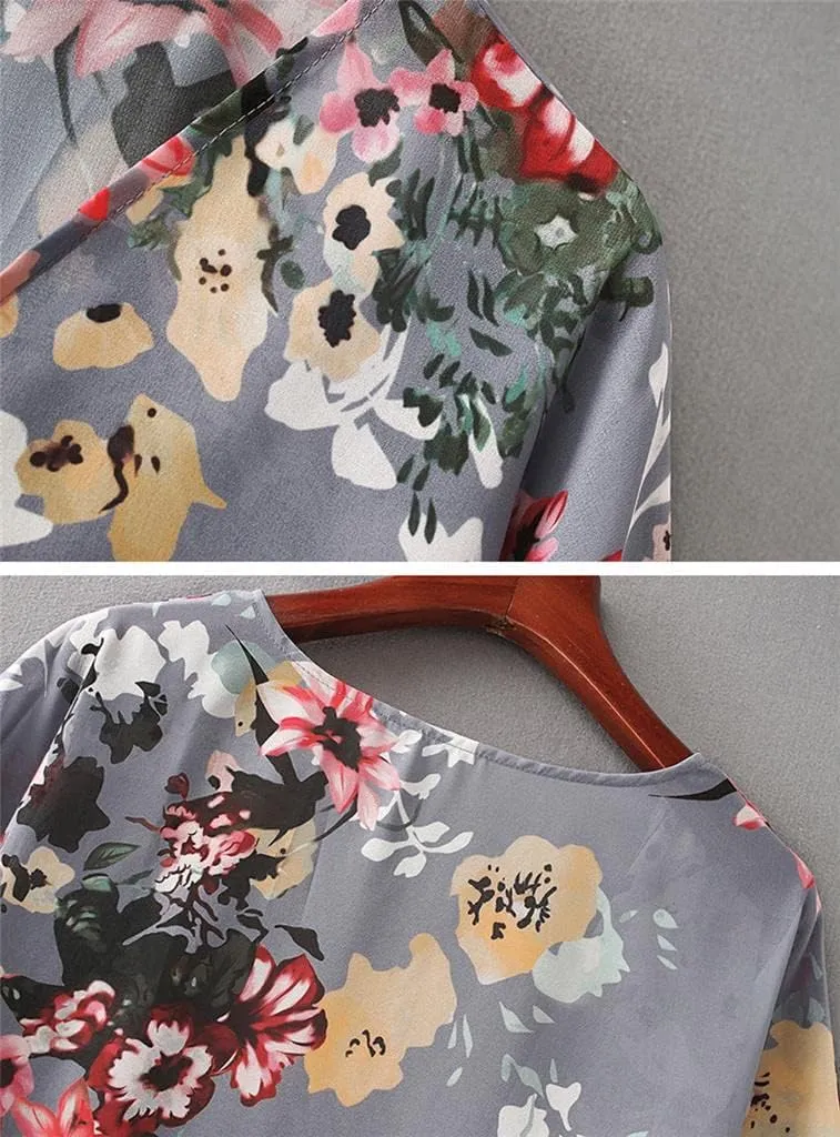 Camisunny Women Chiffon Printed Cardigan Kimono Robe Tops Beach Bikini Cover up Blouse