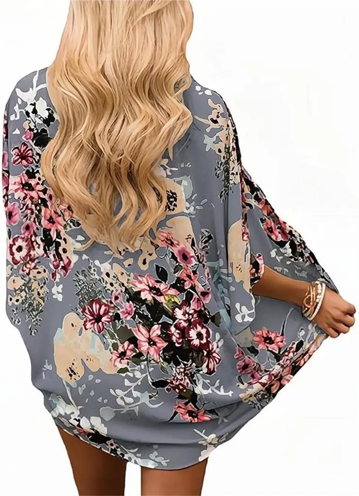 Camisunny Women Chiffon Printed Cardigan Kimono Robe Tops Beach Bikini Cover up Blouse