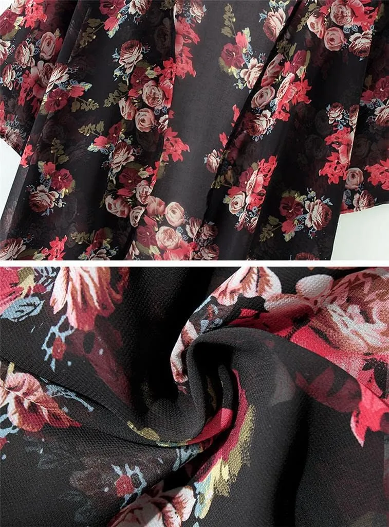 Camisunny Women Chiffon Printed Cardigan Kimono Robe Tops Beach Bikini Cover up Blouse