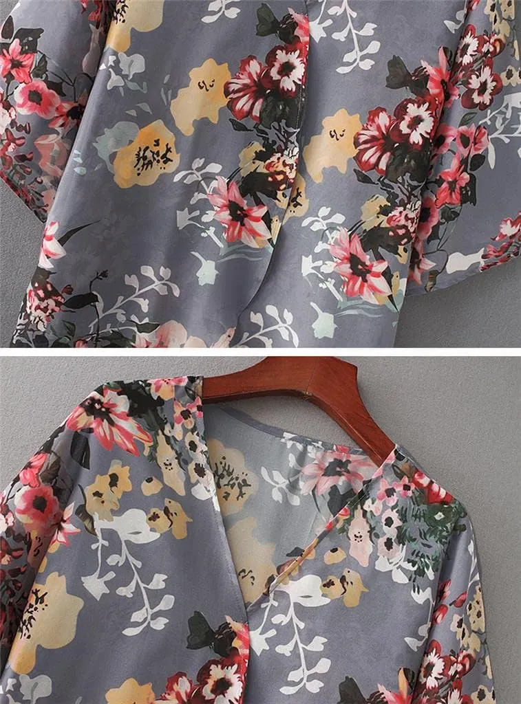 Camisunny Women Chiffon Printed Cardigan Kimono Robe Tops Beach Bikini Cover up Blouse