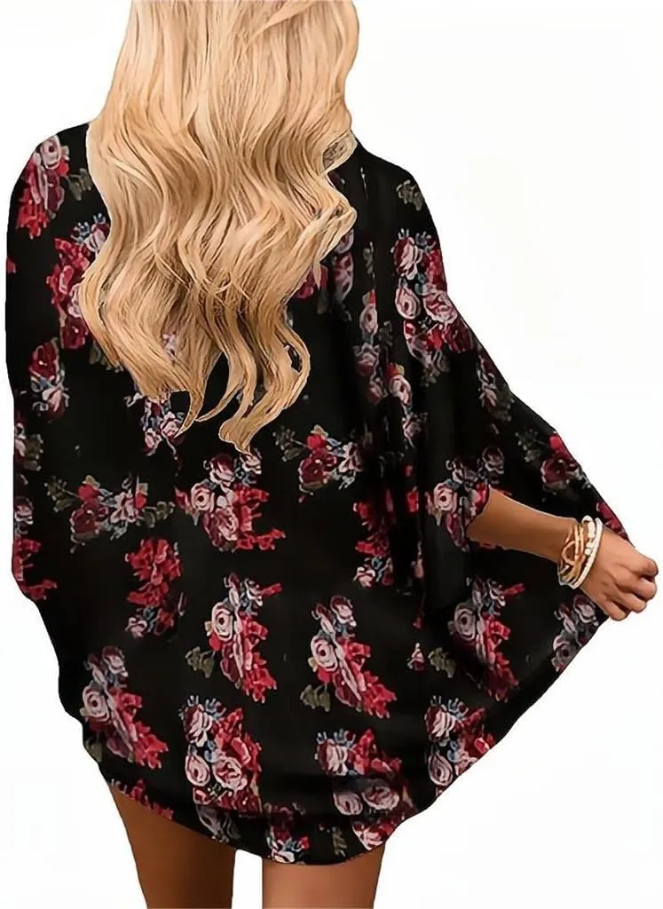 Camisunny Women Chiffon Printed Cardigan Kimono Robe Tops Beach Bikini Cover up Blouse