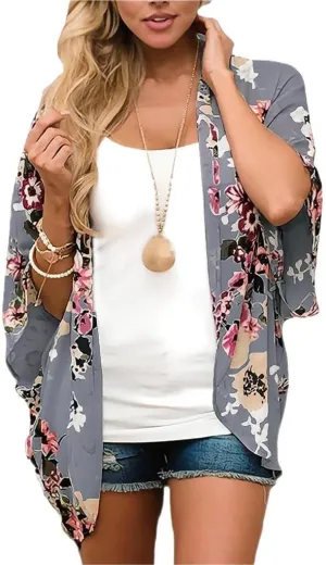 Camisunny Women Chiffon Printed Cardigan Kimono Robe Tops Beach Bikini Cover up Blouse