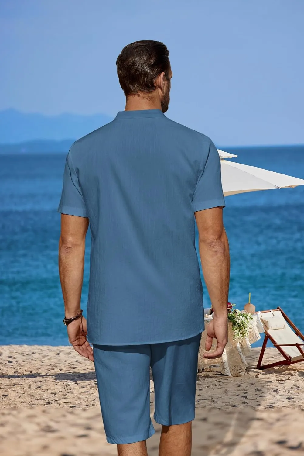 COOFANDY Men's 2 Pieces Linen Set Casual Henley Shirts Short Sleeve Beach Yoga Shorts Summer Pants Outfits