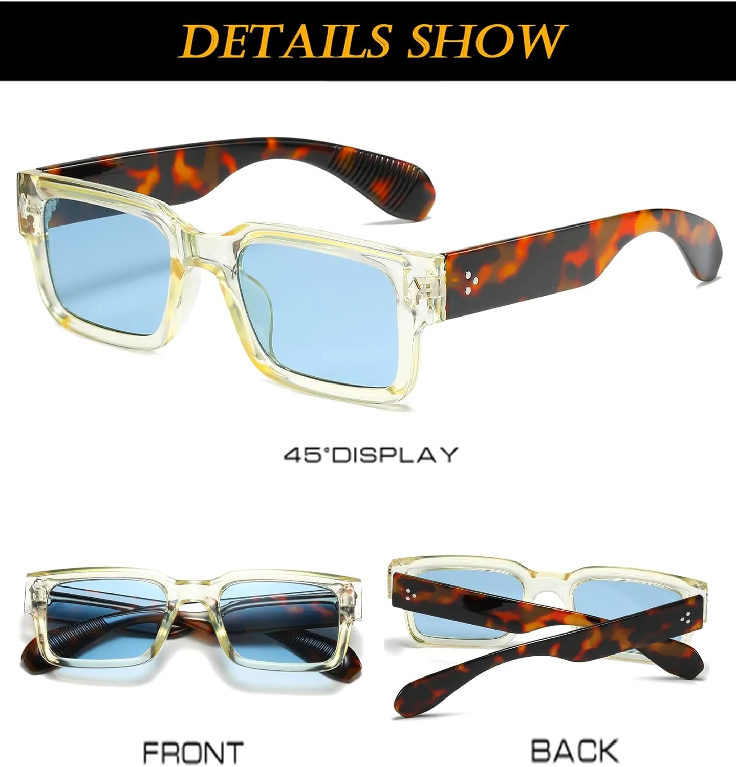 EYLRIM Square Frame Sunglasses for Women Men Trendy Chunky Rectangle Sun Glasses Black Shades UV400 Protection
