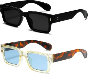EYLRIM Square Frame Sunglasses for Women Men Trendy Chunky Rectangle Sun Glasses Black Shades UV400 Protection