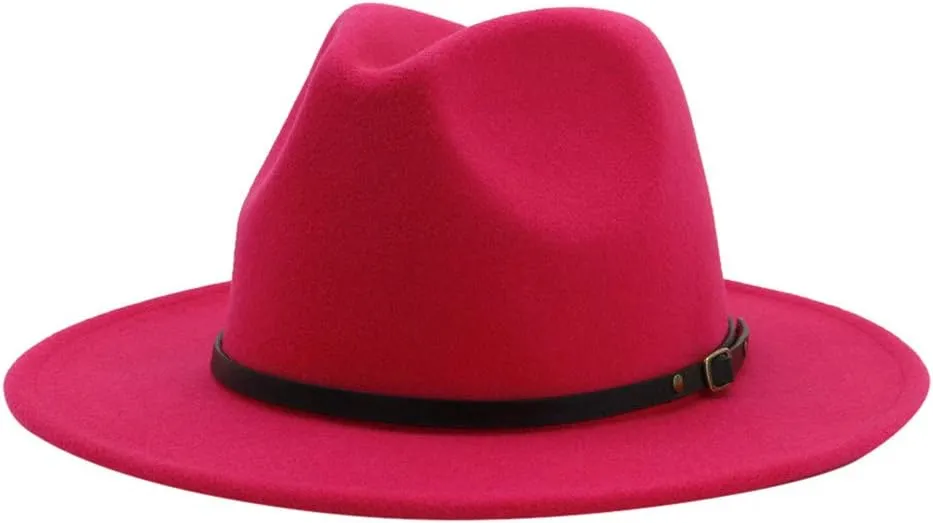 Fedora Hats for Men Women Wide Brim Fedora Panama Hat Men's Dress Hats with Belt Buckle Dress Hats for Men