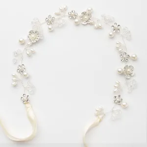 Flower Girl Headband, Princess Crystal Headpiece,Flower Girl Hair Accessories, Rhinestone Pearl Headband, Suitable for Girls and Bride Wedding Silver