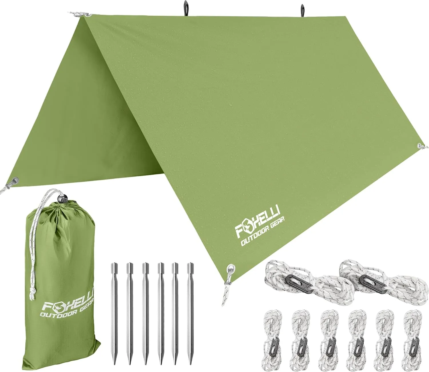 Foxelli Camping Tarp - 12x10ft Waterproof Rain Tarp, Lightweight Backpacking Rainfly Shelter with Included Extra Long Guy Lines & Stakes