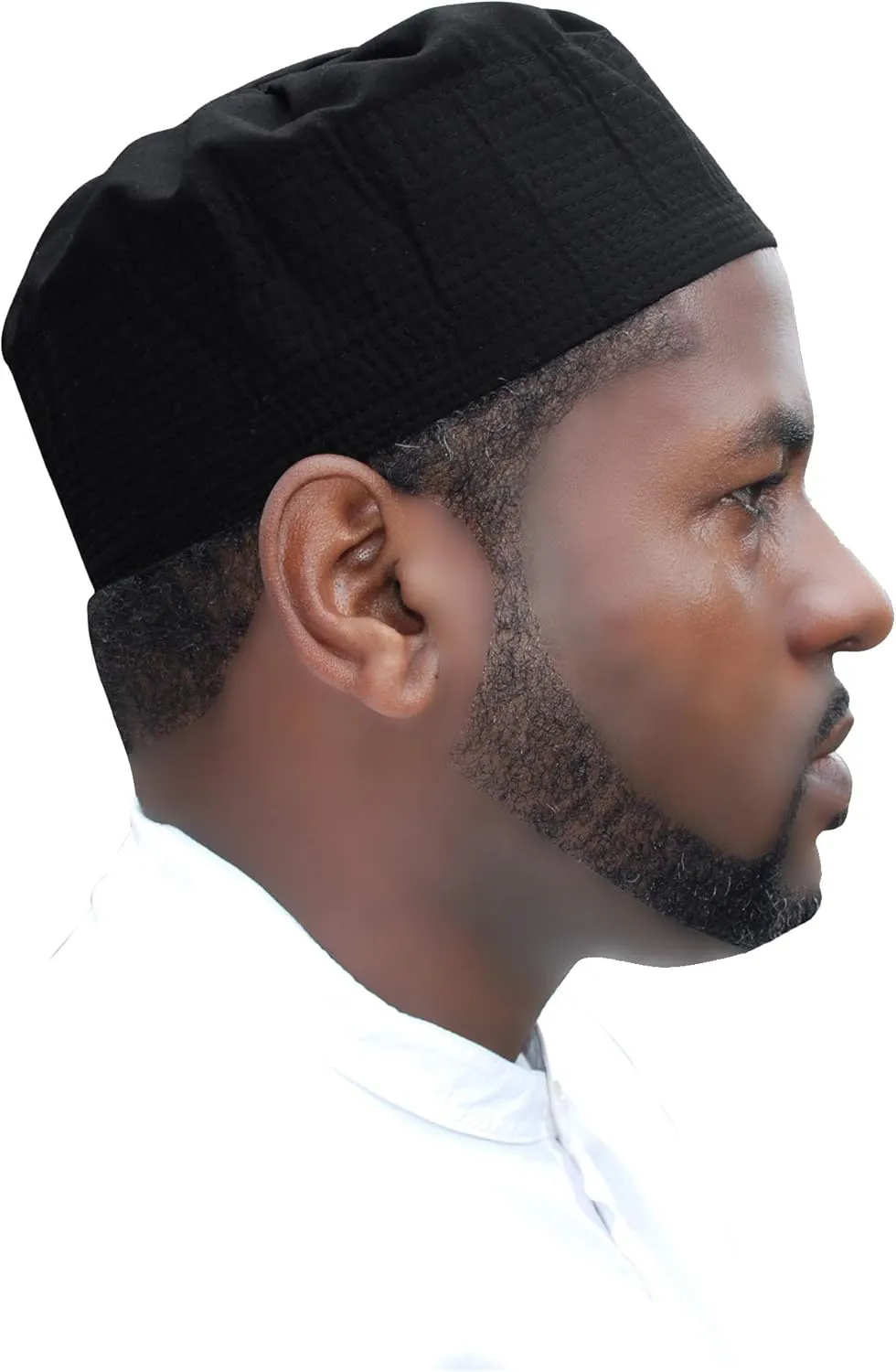 Gray Cotton-Blend Pleated Top 3.5in Tall Fabric Kufi Prayer Cap Beanie
