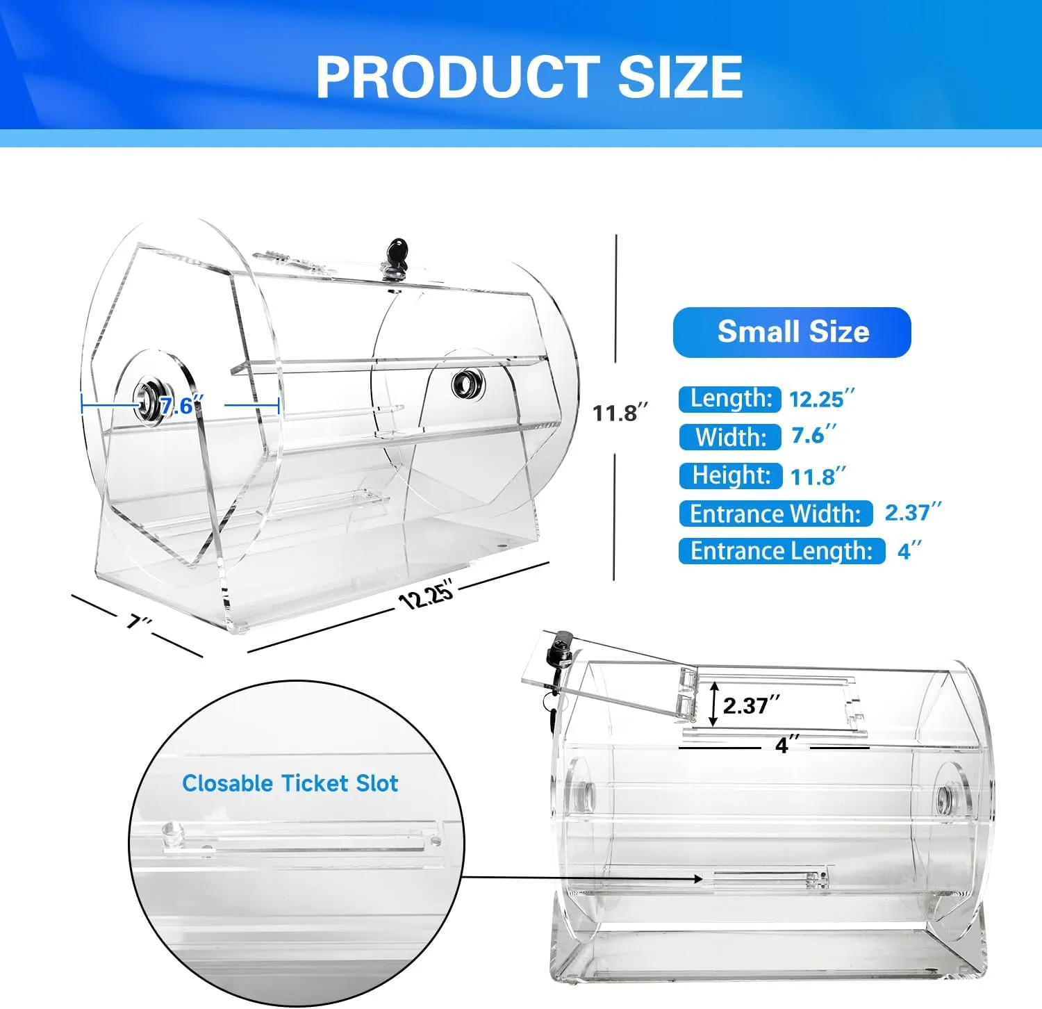 GSE Games & Sports Expert Acrylic Raffle Drum, Professional Raffle Ticket Spinning Cage for Tickets, Balls, Holds 2,000 Tickets (Small, Medium, Large Available)