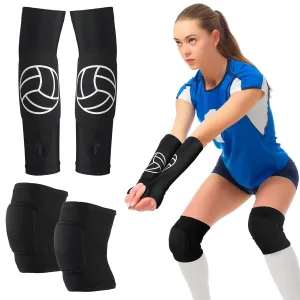 Hungdao 1 Set Volleyball Knee Pad and Arm Sleeve Volleyball Accessories Stuff Forearm Elbow Sleeve Wrist Guard with Protection Pad and Thumb Hole for Women Men Adult Teen Training (Classic)