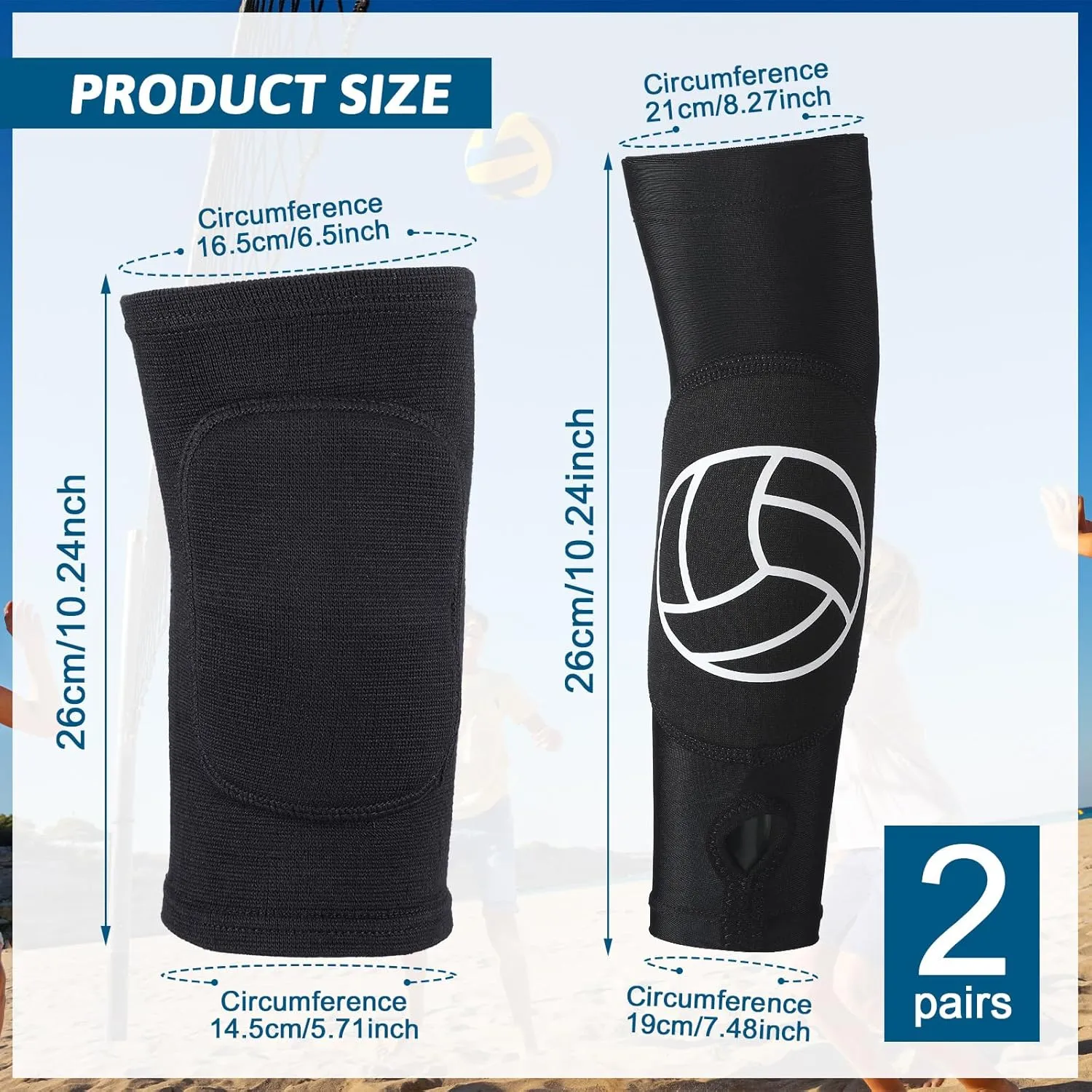 Hungdao 1 Set Volleyball Knee Pad and Arm Sleeve Volleyball Accessories Stuff Forearm Elbow Sleeve Wrist Guard with Protection Pad and Thumb Hole for Women Men Adult Teen Training (Classic)