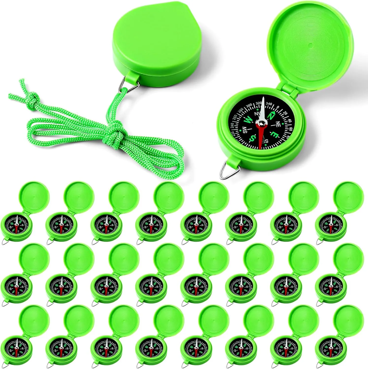 JaGely 24 Pcs Compass Bulk Gift Pocket Compass with Hanging Rope for Military Camping Survival Outdoor Hiking Hunting Climbing