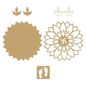 LET'S DIY Reusable Flower and Swastik Design Rangoli Mats, 11-Inch Traditional Rangoli Stencils Set for Festival, Wedding, Pooja, Table, Stage, and Floor Décor