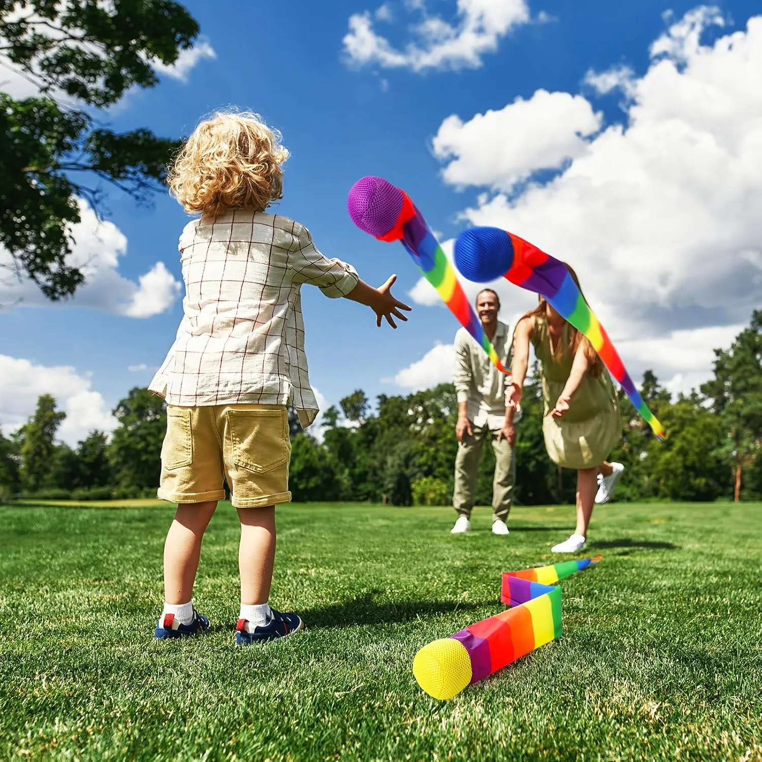 Leyndo 12 Pcs Throw and Catch Balls with Rainbow Tail, Soft Sports Play Comet Balls Playground Toys Bulk for Kids Adults Games and Activities Fun Throwing School, 25.59 Inch Long(Vivid Color)