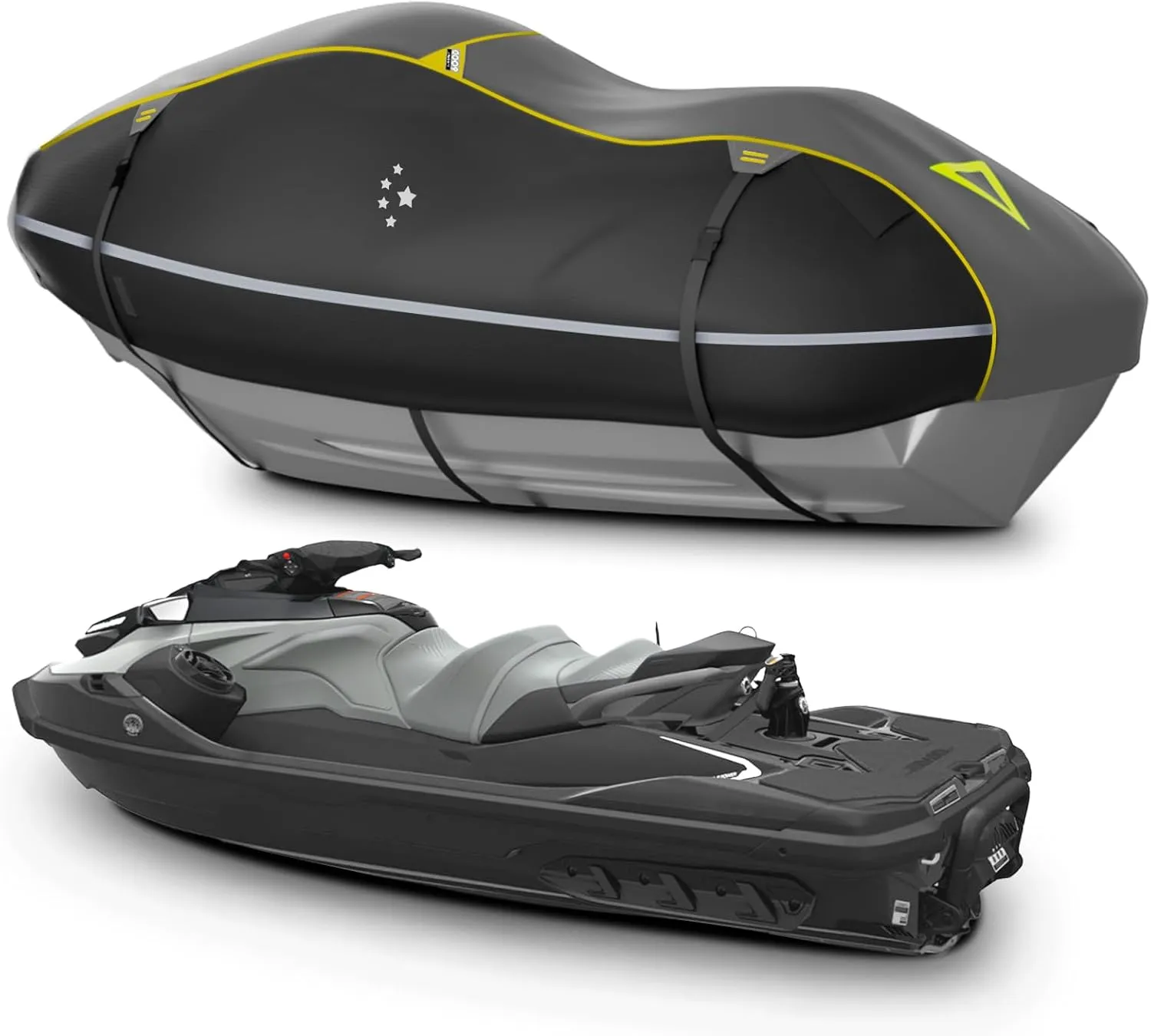 LIBZAKI Jet Ski Cover PWC Cover 2-3 Seats Heavy Duty Waterproof 600D UV Resistant Fits for Yamaha Sea-Doo Kawasaki up to 136~145" Gray/Black