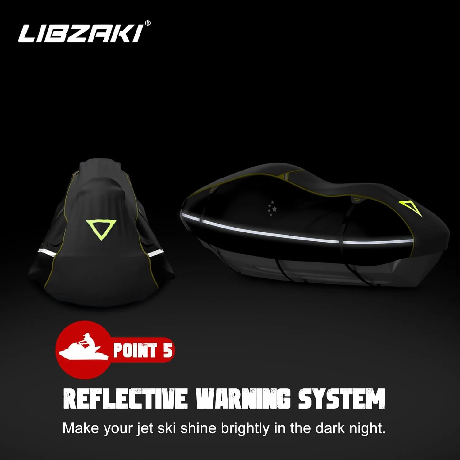 LIBZAKI Jet Ski Cover PWC Cover 2-3 Seats Heavy Duty Waterproof 600D UV Resistant Fits for Yamaha Sea-Doo Kawasaki up to 136~145" Gray/Black