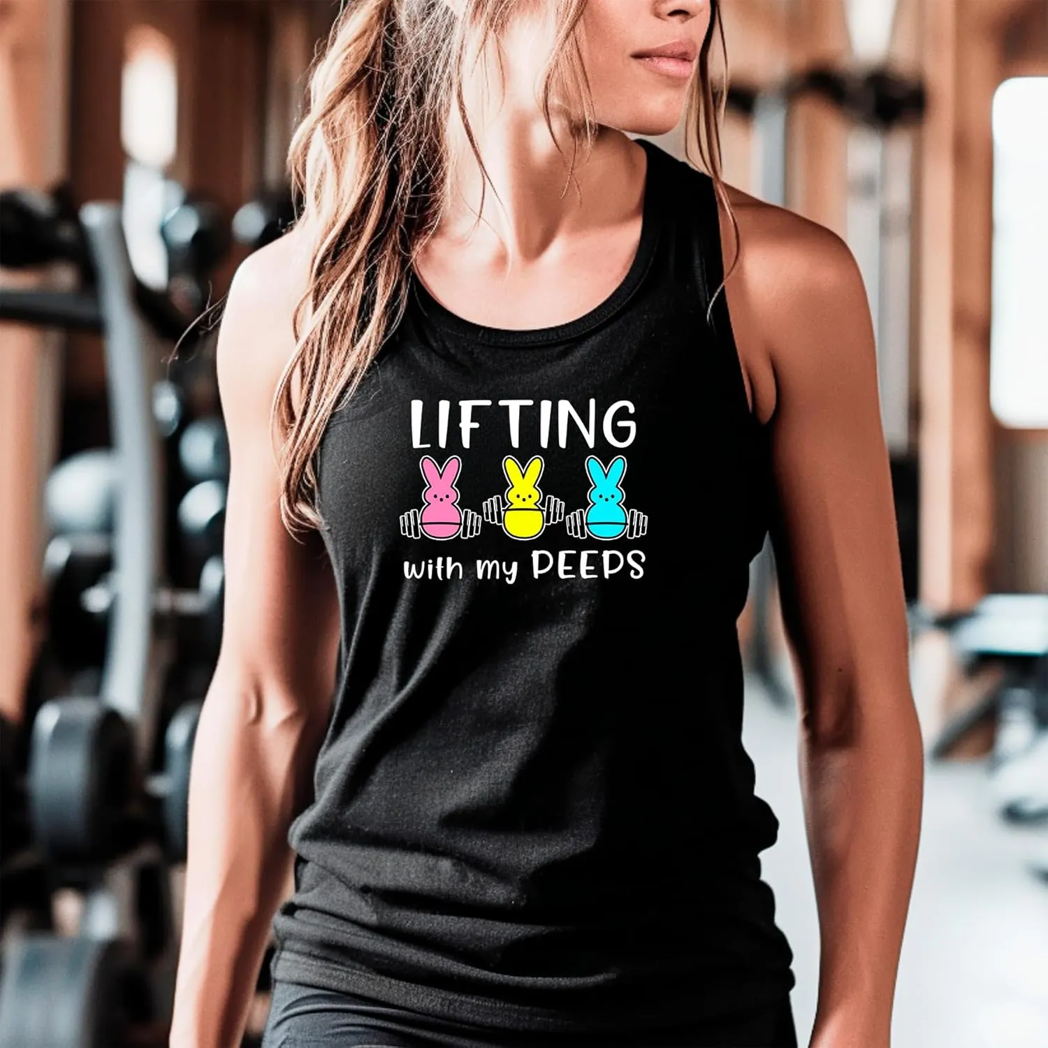 Lifting with My Peeps Easter Workout Tank Top for Women