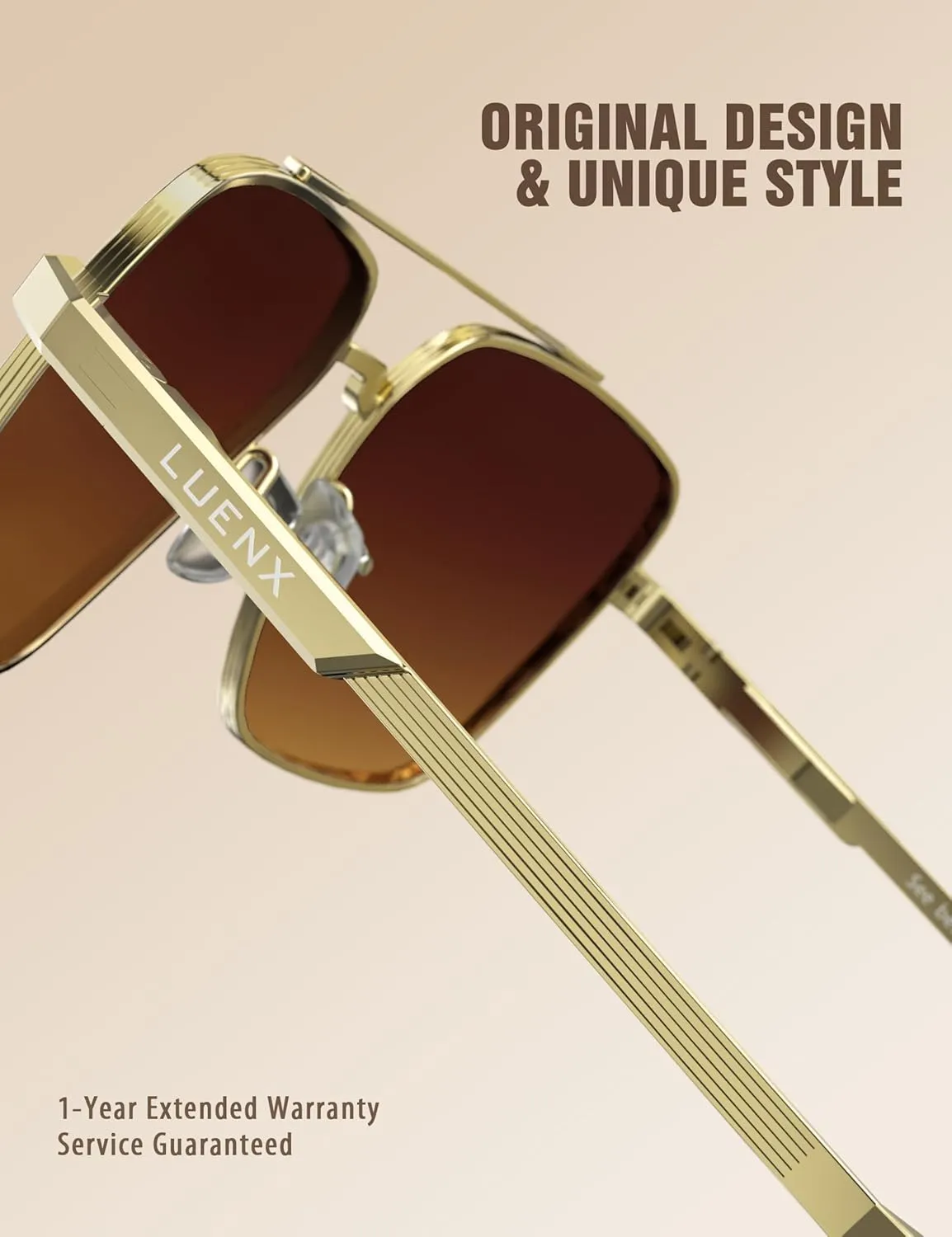 LUENX Aviator Sunglasses for Men Women Square Polarized Polygon Lens - UV 400 Protection