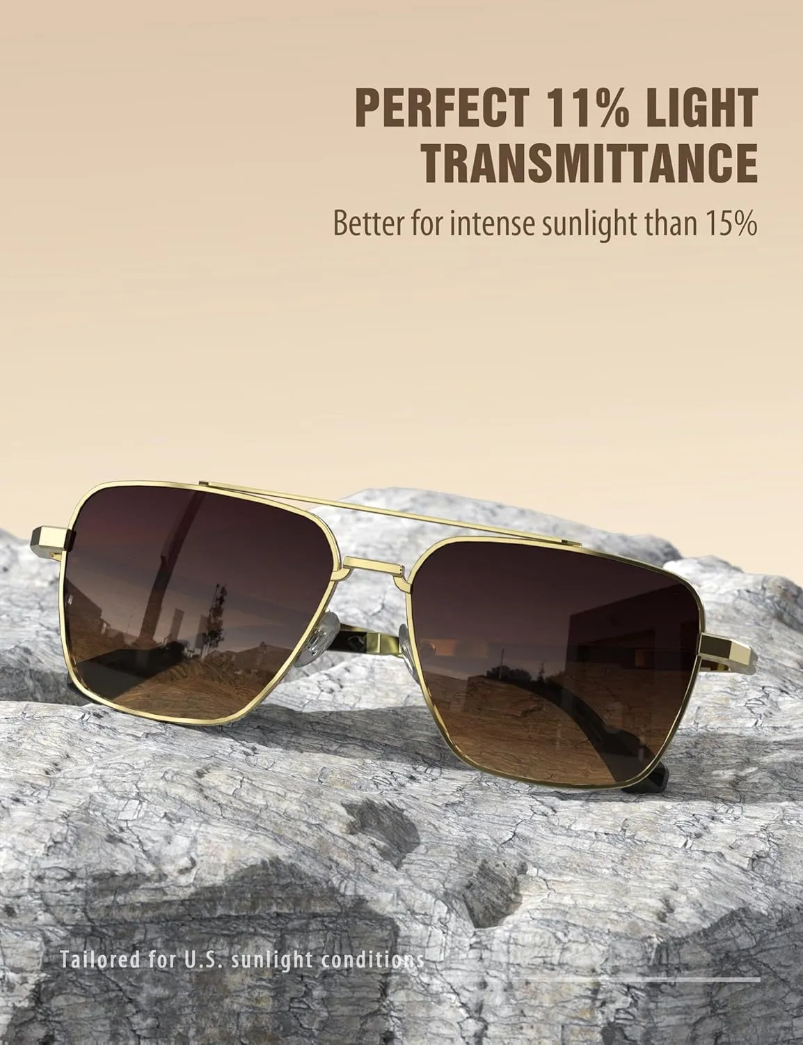 LUENX Aviator Sunglasses for Men Women Square Polarized Polygon Lens - UV 400 Protection