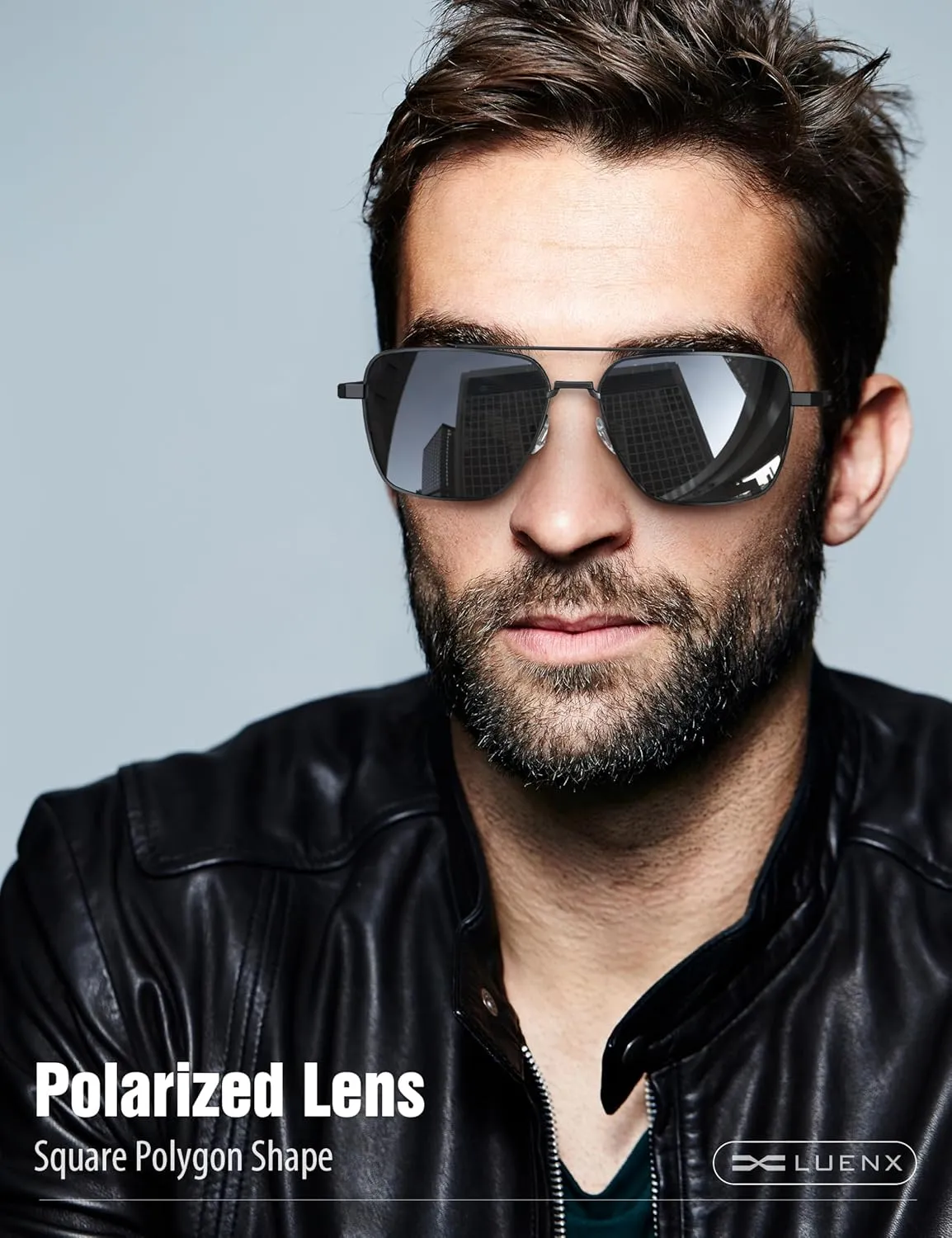 LUENX Aviator Sunglasses for Men Women Square Polarized Polygon Lens - UV 400 Protection