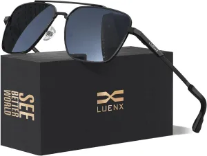 LUENX Aviator Sunglasses for Men Women Square Polarized Polygon Lens - UV 400 Protection
