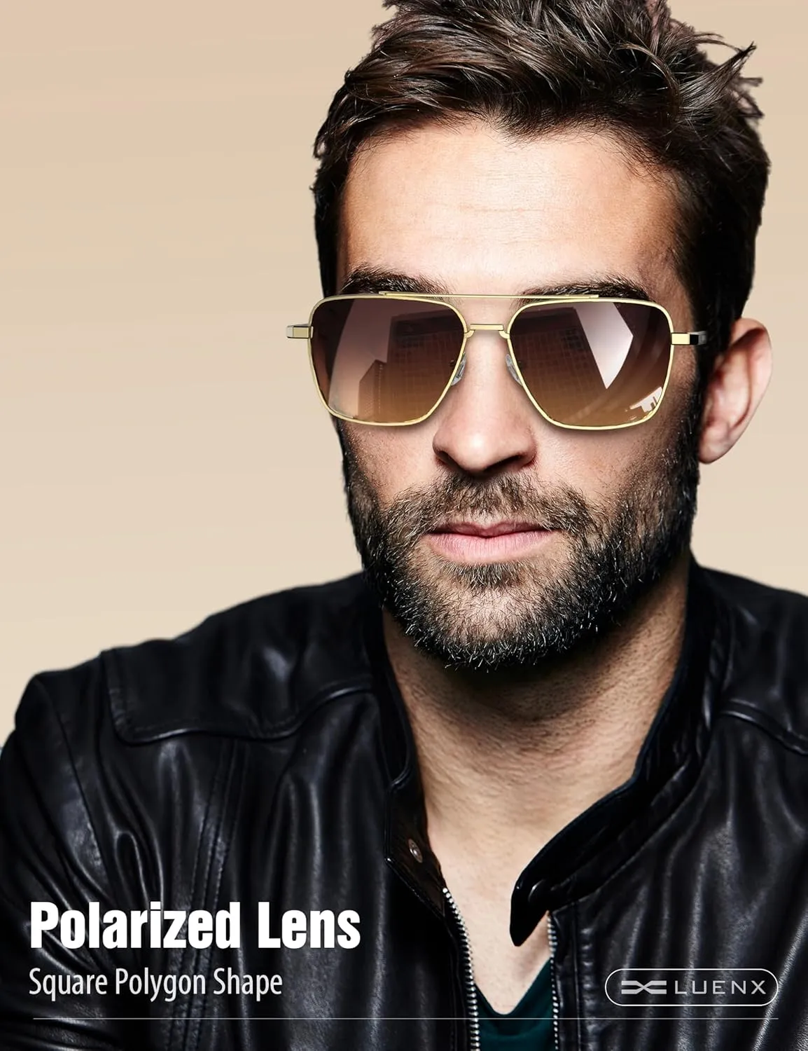 LUENX Aviator Sunglasses for Men Women Square Polarized Polygon Lens - UV 400 Protection