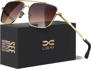 LUENX Aviator Sunglasses for Men Women Square Polarized Polygon Lens - UV 400 Protection