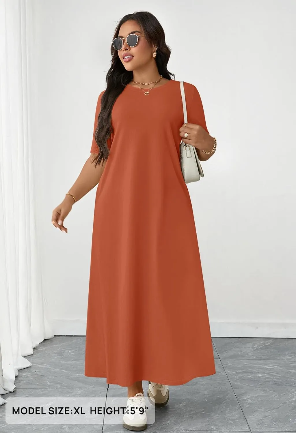 MEROKEETY Women's 2025 Summer Casual Maxi Dress Beach Vacation Short Sleeve Crewneck Basic Long T Shirt Dresses